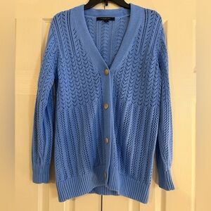 Marc New York Light Blue Open-Knit V-Neck Button Cardigan